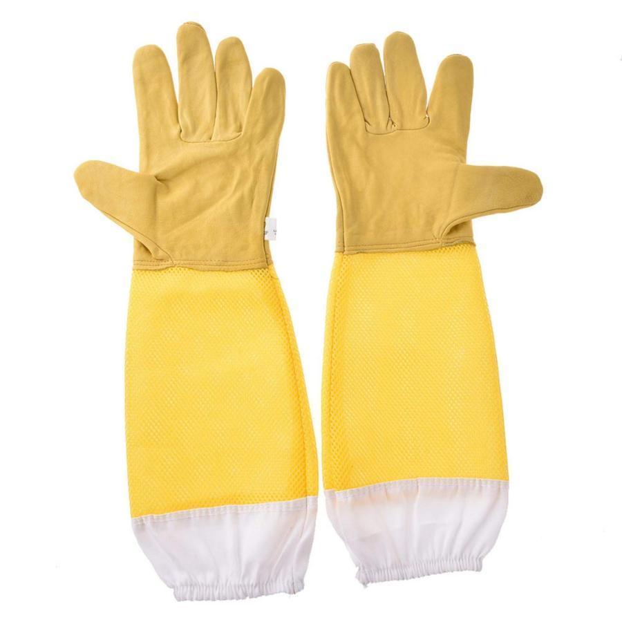プロの養蜂用手袋 スズメバチ 防護 保護手袋 黄色 ネット ゴートスキングローブ 通気性 蜂防護服用 養蜂用 養蜂スーツ 養蜂用品