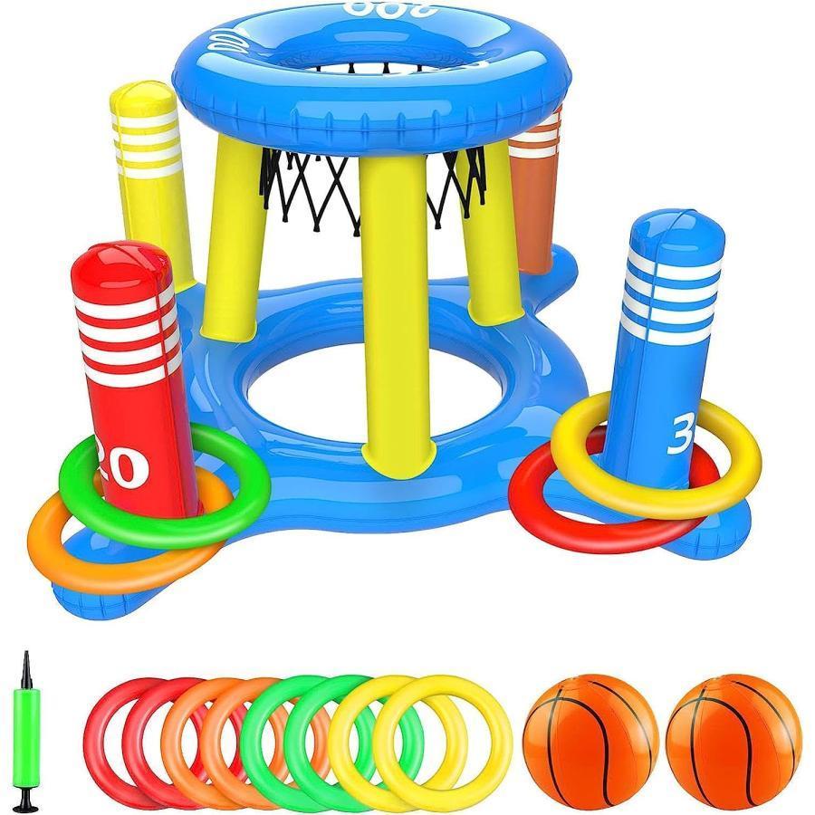プール バスケットボール 水遊び プールトイ プール投げリングゲーム 投げゲーム おもちゃ バスケットゴール 空気入れ おもちゃ 安定性